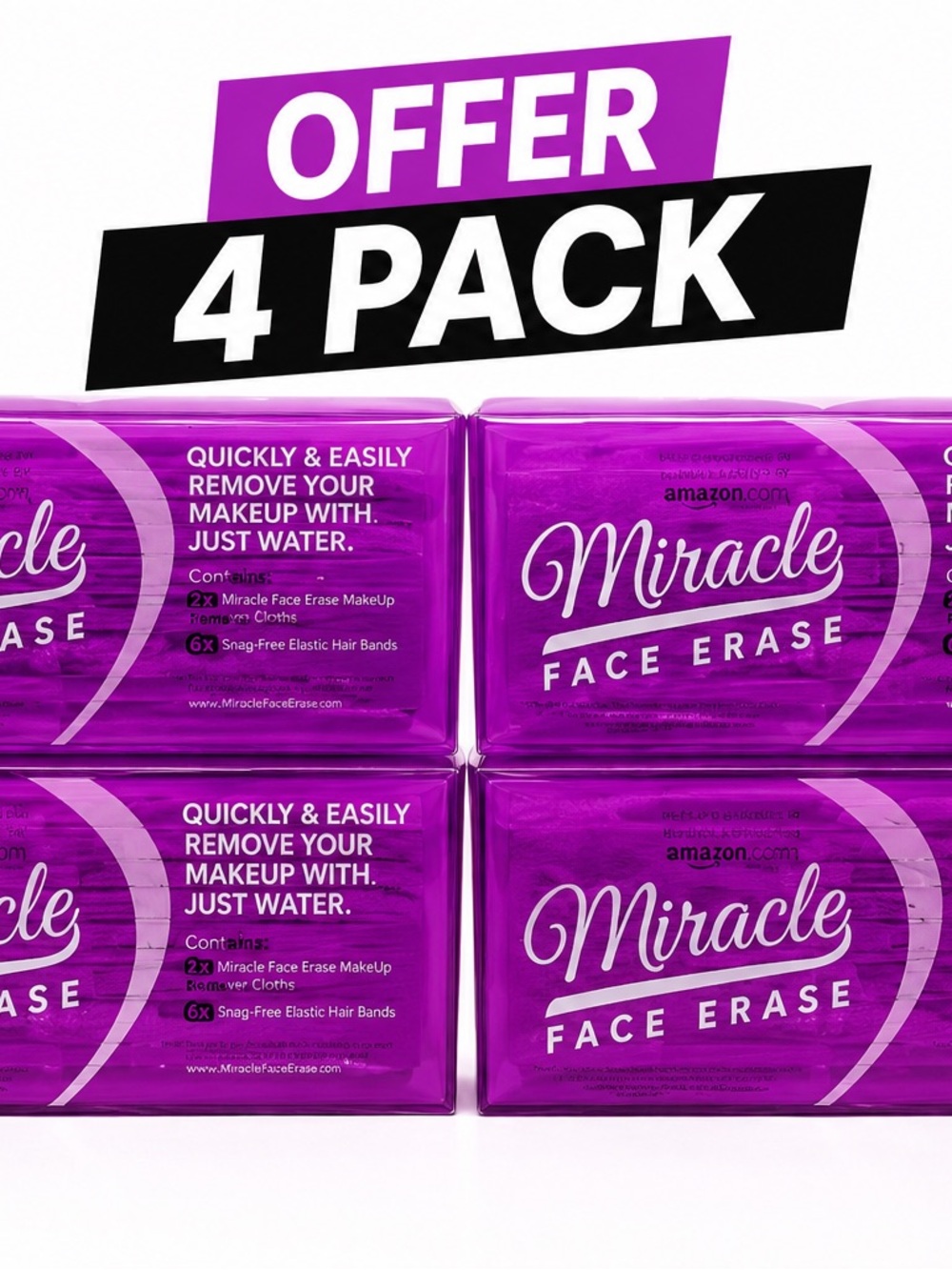 Miracle Face Erase Makeup Remover Cloths - Vibrant Purple 4-Pack